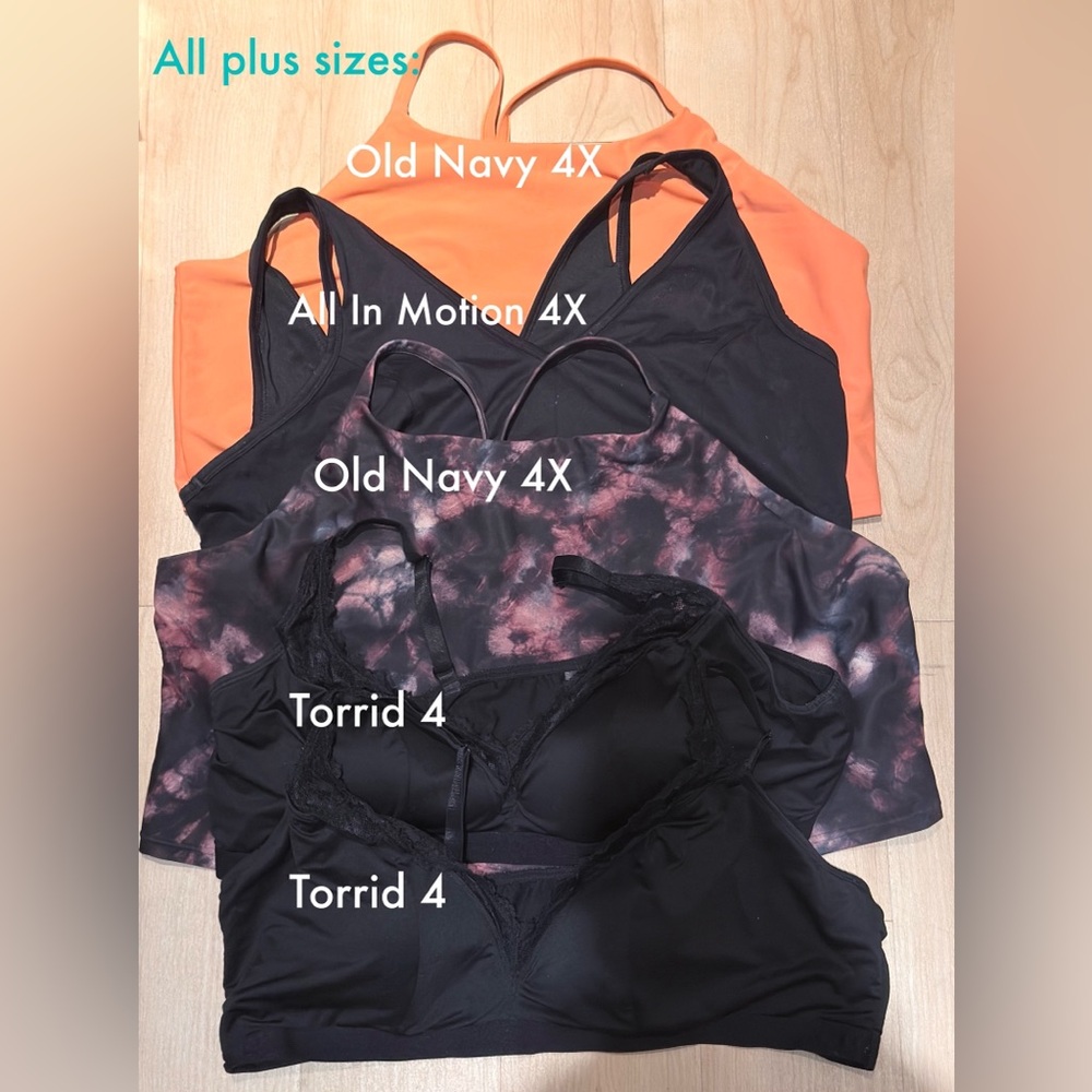 Lot of 5 sports bras & bralettes, plus size Torrid/Old Navy 4X
